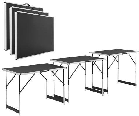 Juskys Multifunktionstisch 3 teilig - klappbar, höhenverstellbar - Alu Klapptisch 100x60 cm - Flohmarkt, Tapeziertisch, Campingtisch - Tisch Schwarz