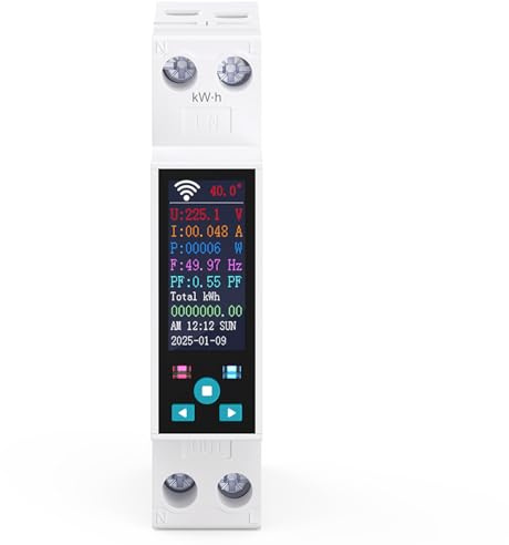 TONGOU Wlan Energiezähler - 50A- 1-phasiger, LCD Digitale Stromzähler Hutschiene DIN mit Zurücksetzen der Stromversorgung Stromüberwachung, Fernbedienung Relaisschalter KWh Zähler
