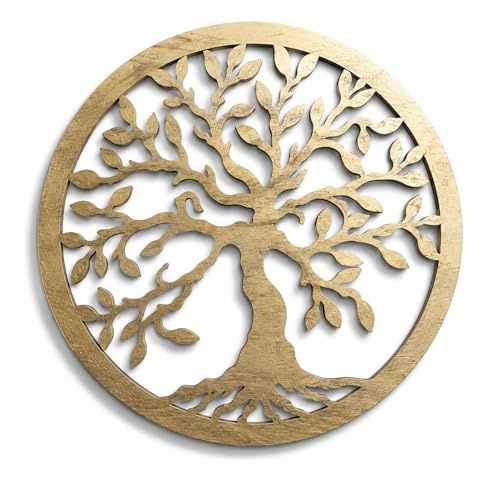Baum des Lebens Wanddeko Gold Baum Wanddekoration DekoTree of Life Wooden Wall Decoration Family Wall Art Geometrische Ornamente Minimalistische Wandkunst Hängende Dekoration