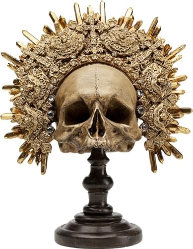 Kare Design Deko Objekt King Skull, Braun, Skulptur, Totenkopf Motiv, Deko Schädel, handbemalt, handgearbeitet, Unikat, 42x34x20 cm (H/B/T)