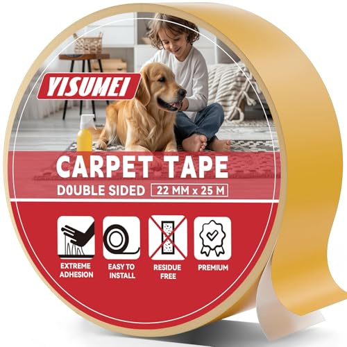 YISUMEI Teppich Klebeband Doppelseitig Extra Stark - Teppichklebeband für Bodenbeläge - Einfach zu Bedienen und Rückstandsfrei- 22 mm x 25 m