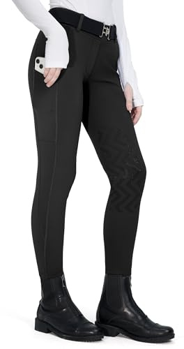 FitsT4 Sports Kinder Winterreithose Winter Reitleggings Mädchen Kniescheibe Silikon Thermo Reithose mit Handytasche und Taschen,Schwarz,M