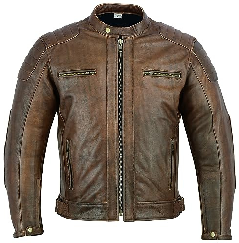 Texpeed Motorrad lederjacke herren mit protektoren - Braun Winter/Sommer Gesteppt echtleder Bikerjacke - Motorrad mit original biker rüstung gepanzert (EN 1621-1) Schutz XL