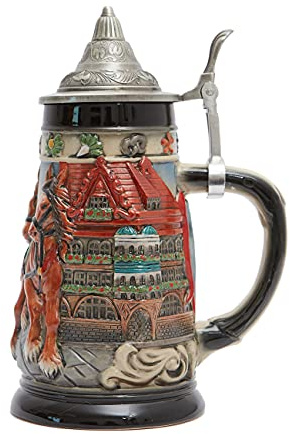 HAUCOZE Bierkrug Mit Deckel Traditioneller Bierseidel Steinkrug Deutsch Oktoberfest Geschenk Für Vater Männer Ehemann Geburtstag 0.8Liter