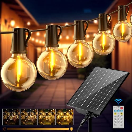 Solar Lichterkette Aussen Outdoor, LED Solarlichterkette Außen Wetterfest 17,1M 24+1 G40 Glühbirnen mit Fernbedienung 8 Modi 3 Timer IP44 Wasserdicht für Balkon Garten Pavillon Terrasse Hochzeit Party