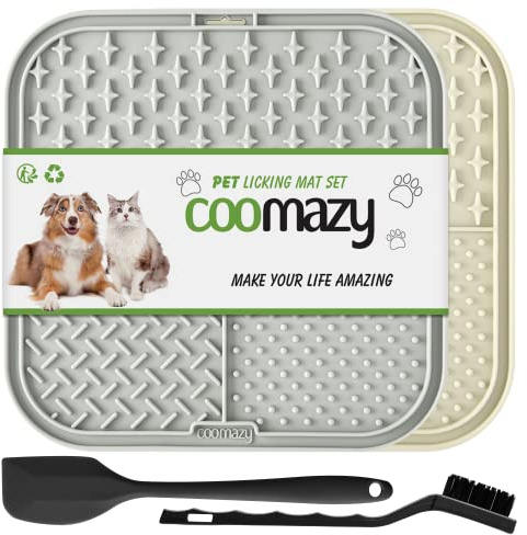 Coomazy Leckmatte Hund,2 Stück Schleckmatte für Hund und Katze mit Saugnapf | Slow Feeder Hunde Leckmatte für Baden, Fellpflege mit Spatel und Bürste