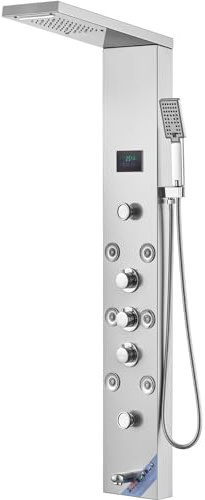 VEVOR Duschpaneelsystem, 6 Duschmodi, LED- und Bildschirm-Wasserkraft-Duschpaneelturm, Regenfall, Wasserfall, 8 Massagedüsen, Wannenauslauf, Handbrause, Wandduschset aus Edelstahl