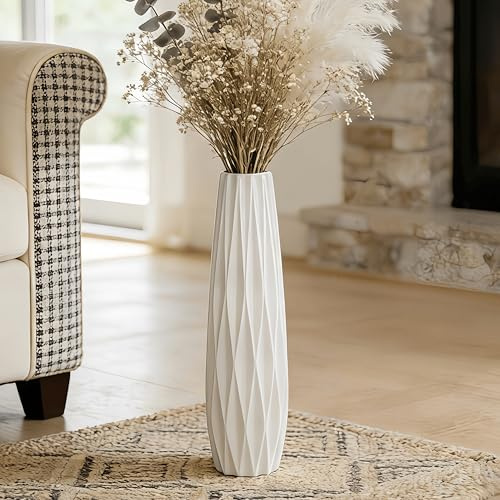 JIDOFUE Weiße Keramik Vase 17.7 Inches/45 cm Tall Bodenvase Floor Flower Vase Halter Dekorative Große Vasen für Tisch Centerpieces Regal Home Decor Wohnzimmer Getrocknete Blumen Einfache