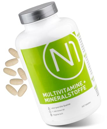 N1 Multivitamin Tabletten hochdosiert - Alle Vitamine + Mineralien - 365 Tabl. Jahresvorrat - vegetarisch - Nahrungsergänzungsmittel