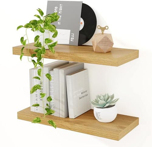 Feihorrm Wandregal Holz, Extra Breit 23,5 cm, 40cm Wandboard Eiche Regal 2er Set, Schweberegal, Regalbrett für Küche, Arbeitszimmer, Badezimmer, Schlafzimmer und Wohnzimmer