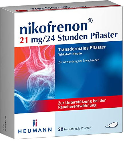 nikofrenon 21 mg/24 Stunden Pflaster, transdermale Nikotinpflaster, 28 St | Zur Unterstützung der Raucherentwöhnung, mindert Entzugserscheinungen bei Nikotin-Abhängigkeit, 24h Wirkung