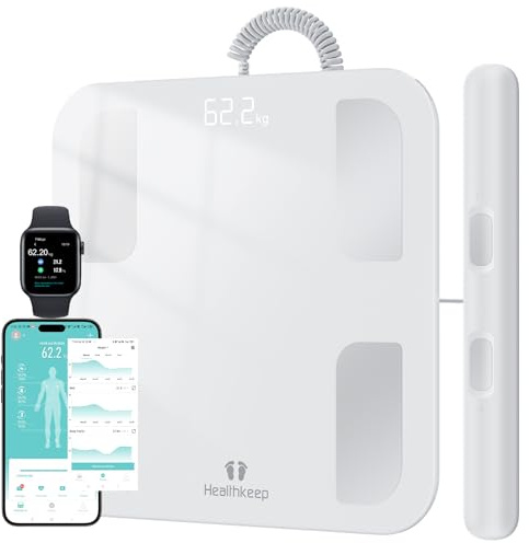 Körperfettwaage Digital Personenwaage Bluetooth mit 8 Elektroden Ganzkörperanalyse Waage mit APP und Handsensoren Smart Körperwaage für 18 Körperdaten Analysiert, BMI, Gewicht, Muskelmasse