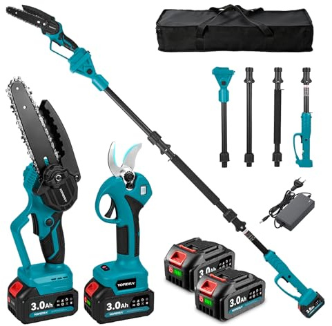 Yofidra 4-in-1 Akku Hochentaster, 6 Zoll Teleskop Kettensäge Akku & 30mm Elektrische Astschere, 180° Einstellbarer Winkel, Baumsäge Elektrisch mit 2x3.0Ah Akku, Teleskopstange bis zu 4,6m