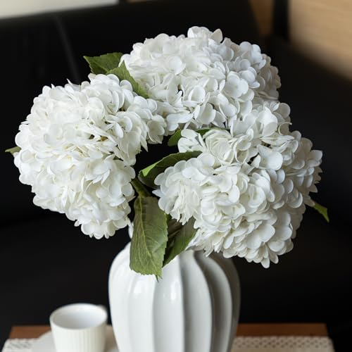 DUYONE 3PCS 56 cm Lebensechte künstliche Hortensie Große Real Touch Blumen Künstliche Blumen Trockene Blumen Hochzeit Weihnachten Büro Familie Party Wohnzimmer Tischdekoration (Weiß)
