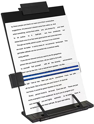 Schreibtisch-Dokumentenhalter mit 7 verstellbaren Positionen, schwarzer Metall-Dokumentenhalter zum Tippen von Sprache, Lesen, A4, Buchstaben, Musikbuch, Büro, mit Büroklammer und Linienführung
