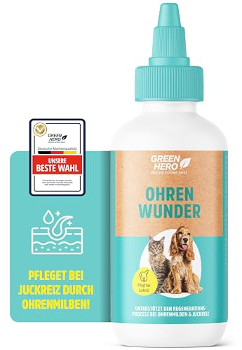 Green Hero Ohrentropfen 200 ml | Bei Ohrmilben und Entzündungen für Katze und Hund unterstützt die Ohrenpflege, den Regenerationsprozess der Haut | Mittel gegen Juckreiz bei Hefepilz & Ohrenentzündung