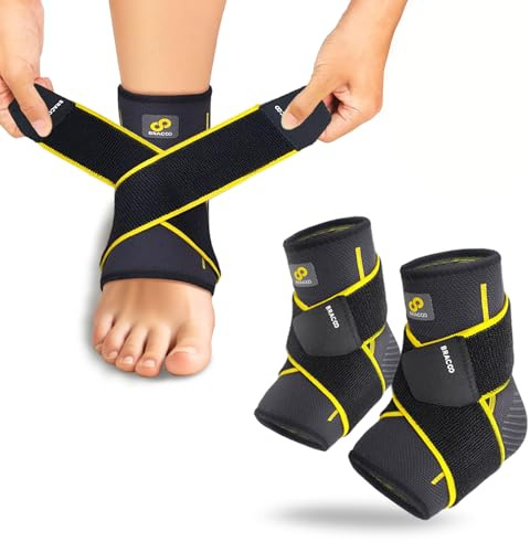 Bracoo Sprunggelenkbandage, Knöchelbandage für Plantarfasziitis, 2 Stück Bandage für das Fußgelenk zur Stabilisierung für rechts & links, Fußbandage bei Sport, Training & Alltag, FS60, Schwarz, L/XL