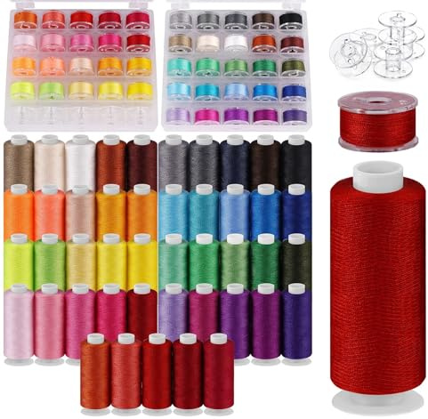 Agoer 95 Stück Nähgarn Set Sortiment, 45 Farben Nähgarn für Nähmaschine 400 Yards(366M), AAA-Polyestergarn & Vorgespulte Spulen Nähfaden für Brother Singer Nähmaschine/Hand, Ende einfach zu finden