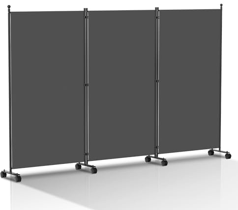 Vigevee Paravent Raumteiler Klappbar Freistehend auf Rollen - Trennwand, Umkleide Sichtschutz 3 Teilig 263x181 cm für Büros, Balkon - Anthrazit