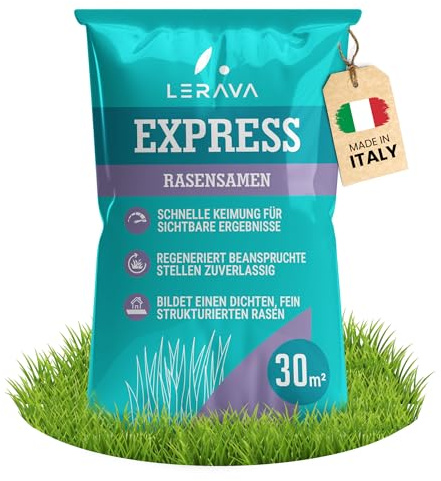LERAVA® EXPRESS Rasensamen schnellkeimend Frühjahr (30m²) | Grassamen Trockenrasen & Schattenrasen Samen | Sport und Spielrasen Nachsaat | Rasensaat turbo Rasennachsaat schnellkeimend