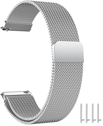 ANDOFUZH Edelstahl Mesh Uhrenarmband, 14mm 16mm 18mm 20mm 22mm 24mm Magnetverschluss Smartwatch Schnellverschluss Metall Ersatz Armband für Damen Herren Watch Uhren Ersatzband (Silber, 22mm)