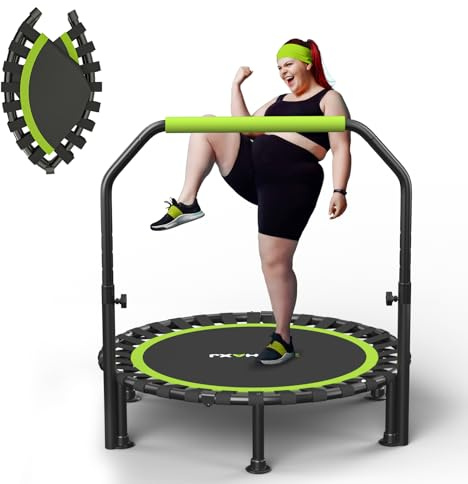 ZCMHAXJ Klappbares Trampolin Indoor, Ø101.6cm Trampolin Klein mit Bungees, 204kg Tragkraft mit U-förmigem höhenverstellbaren Haltegriff, Mini Trampolin Kinder & Erwachsene