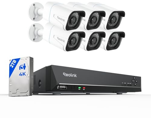 Reolink 4K Überwachungskamera Aussen Set, 8MP PoE Kameras, 24/7 Aufnahme | Videoüberwachung mit 8CH 2TB NVR, 6X 8MP PoE Kameras, Personen-, Fahrzeug- und Tiererkennung, 30 m IR Nachtsicht, RLK8-800B6