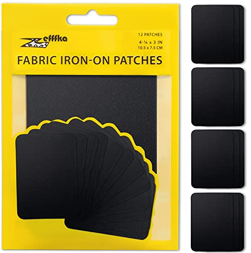 ZEFFFKA Kleider-Flicken zum Aufbügeln für Innen und Außen Stärkster Kleber 100% Baumwolle schwarz Farben Reparatur-Dekorationsset 12 Stück Größe 3" x 4-1/4" (7,5 cm x 10,5 cm)