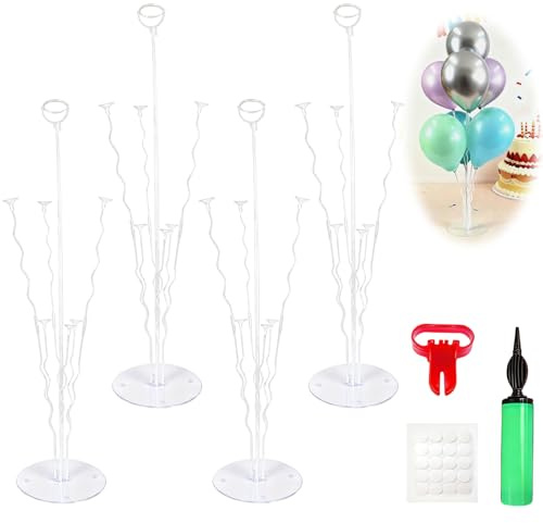 Ballonständer Kit (4Table Ballonhalter, 1Ballon Pumpe, 1Ballon Knotter), Ballon Stick Luftballons Ständer Ballon Stand Dekoration für Party, Hochzeit, Geburtstag, Baby-Dusche, Graduierung