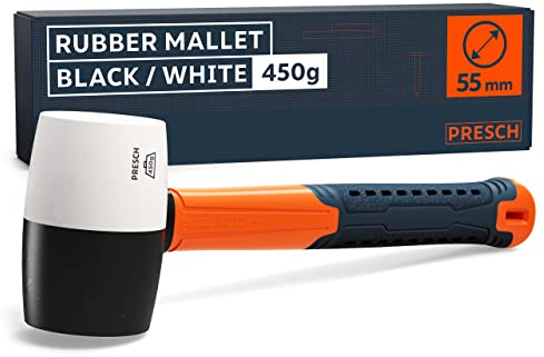 PRESCH Gummihammer Schwarz/Weiß 450g - Hartgummihammer mit Fiberglasstiel | ⌀=55mm - Allround-Gummihammer mit zwei Seiten für Indoor und Outdoor - Langlebiger Schonhammer