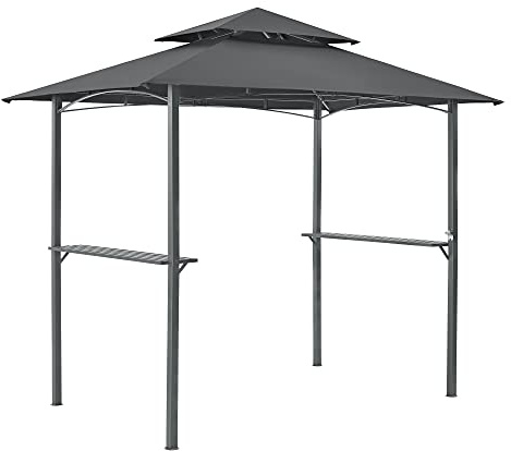 [en.casa] Grillpavillon Parga 250x241x151cm BBQ Grill Pavillon mit Bartresen Gartenpavillon mit Doppelschichtdach Stahl Polyester Dunkelgrau