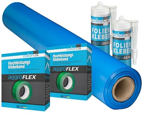 Colorus Dampfbremse Set Dampfsperrfolie 4 x 25 m für 100 m² | Enthält Dampfsperrfolie, 2x Aggro Flex Tape und 2x Folienkleber für 100 m², auch als Dampfsperre und Dachfolie geeignet