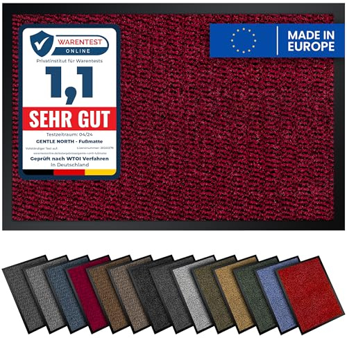 Gentle North Hochwertige Fußmatte rot schwarz 40x60cm groß für Innen & Außen - Schmutzfangmatte rutschfest, waschbar & wetterfest - Fussmatte für Eingangsbereich & Aussenbereich - Läufer Flur dünn