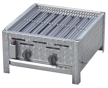 BSR-Grillen 2-flammiger Profi Gasgrill aus Edelstahl, stufenlos regelbar, Gasbräter, Gastrogrill, Gastrobräter mit Gasschlauch und Druckminderer (7,3 kW | verchromter Grillrost)