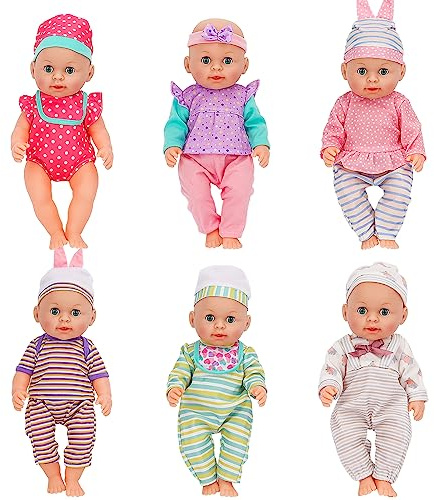 deAO 6 Puppenkleider Set, Puppenkleidung Outfits 33-36CM (Keine Puppe) | Neugeborene Babypuppen Jungen Mädchen, Puppenbekleidung Gehören Hüte und Stirnbänder, Puppenzubehör