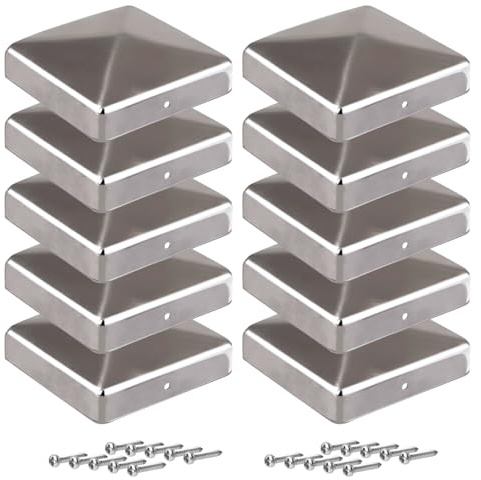 10 Stück verzinkte Stahl Pfostenkappen 9x9 cm, Pyramidenform – wetterfest, UV-beständig, Regen-Schutz – inkl. Schrauben – Abdeckkappe für Holzpfosten & Zaun – ideal für Garten, Carport, Terrasse