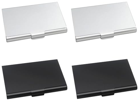 Senbaler 4 Stück Visitenkartenetui Slim für Herren Damen,Aluminium Visitenkartenbox,Kreditkarten Organizer,Professionelle Visitenkartenhalter (Schwarz+Silber)