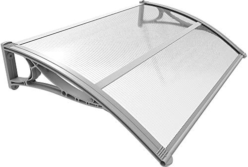 VOUNOT Vordach für Haustür 120 x 80 cm, Überdachung Haustür aus Aluminium und Polycarbonat, Transparentes Pultbogenvordach, Pultvordach