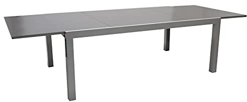 DEGAMO Ausziehtisch Marina XXL, 200/300x110cm, Aluminium Silbergrau + Glas duneklgrau