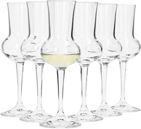 Bormioli Grappaglas Set 6 teilig I Füllmenge 75 ml I Gesamthöhe des Glases 16,5 cm I Stiellänge 5,8 cm I Klassiches Grappaglas für Das berühmte Italienische Getränk