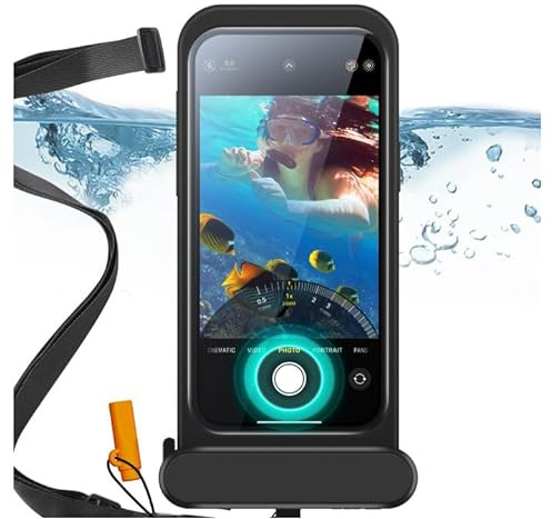 ESR wasserdichte Handyhülle für iPhone 15 Pro Max/14 Pro Max, Berührungsempfindlichkeit unter Wasser, schwimmende wasserfeste IPX8 Handyhülle mit Trageband, Schwarz