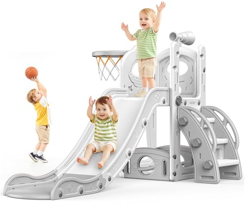 Kinder Rutsche, große Kleinkind Rutsche mit Basketballkorb, Rutsche für Kleinkinder Alter 1-3 Kleinkind Kletterer Rutsches Spielset mit Stauraum, Indoor Outdoor Spielzeug für Kleinkinder 1-3 Jahre