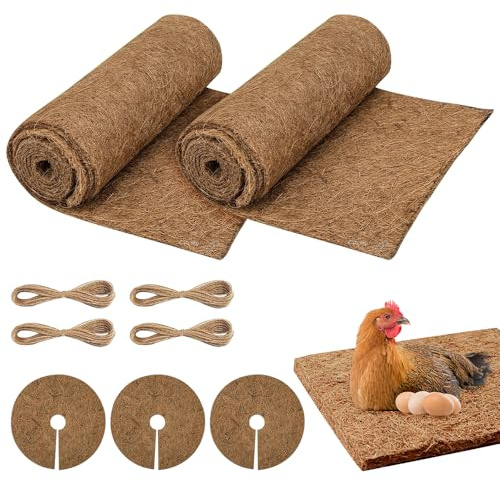 Riisoyu 2 Rollen Kokosfaser-Nistmatten 100 x 30cm, 3 Stück Kokosmatte für Pflanzen 20cm Teppich Rund Kokos Mulchscheibe Reptilien Wiederverwendbare Einlagen für Hühnerstall, Kleintiere Pflanzenschutz