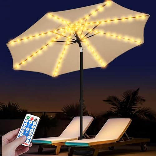 Sonnenschirmbeleuchtung, 104 LEDs Regenschirm Lichterkette mit Fernbedienung, Sonnenschirm Lichterkette, Garten-Sonnenschirmlichterkette, Outdoor Parasol-lighting für Schirmdekoration Campingzelte
