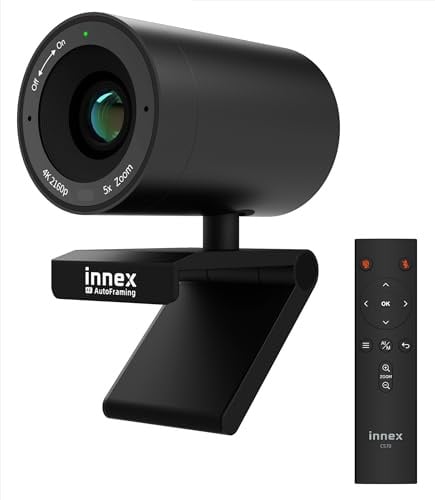 Innex C570 4K Webcam 120° Weitwinkel, KI-Tracking & Eptz | Webcam mit Mikrofon, ePTZ, 5X Digitalzoom, Fernbedienung, Privatsphäre, Konferenzkamera für Zoom & Microsoft Teams