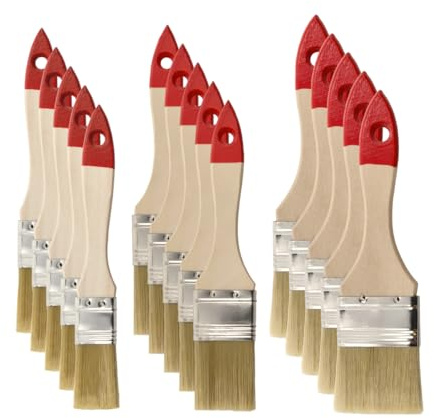 M7 15 STK. Flachpinsel-Set: 1“ – 5 STK. (ca. 25 mm), 1,5“ – 5 STK. (ca. 38 mm), 2“ – 5 STK. (ca. 50 mm) Serie 30, Lackierpinsel mit Synthetischen Borsten, Malerpinsel mit Naturholz und Stahlzwinge