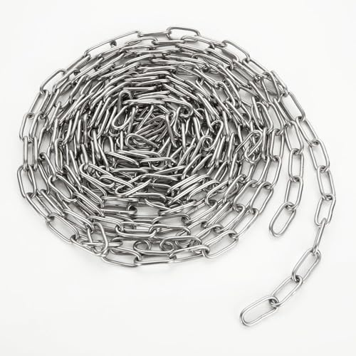 SENENQU 6M Edelstahlkette Meterware, Φ3mm Gliederkette Edelstahl zum Aufhängen von Zäunen, Gehen mit der Hundekette, Schwenkkette, Trocknen der Wäschekette, Maximale Belastung 100KG