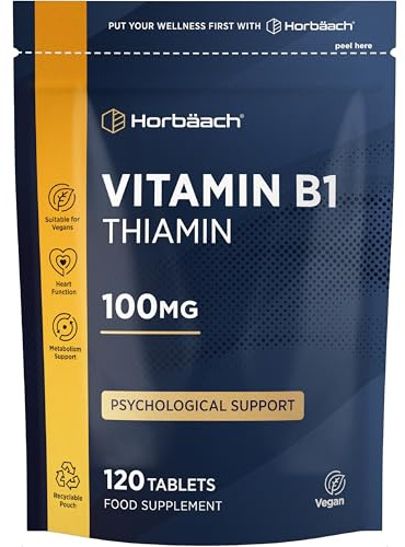 Vitamin B1 Hochdosiert 100mg Thiamin | 120 Vegane Tabletten | Ohne künstliche Zusätze | by Horbaach