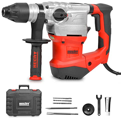 HECHT starkes Bohrhammer Set mit 1500 Watt (Zerstörer 2025) – Mit Zubehör, Meißel und Koffer – Perfekt für Beton – Mit Meißelfunktion (enorme 6 Joule) - Robuster Bohrhammer