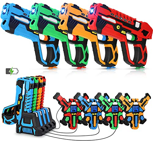 Laser-Tag-Pistolen, Set mit 4 Pistolen und LCD, Cooles Spielzeug für Kinder, Jugendliche und Erwachsene, Outdoor-Schießspiele, Familienaktivität für Jungen und Mädchen